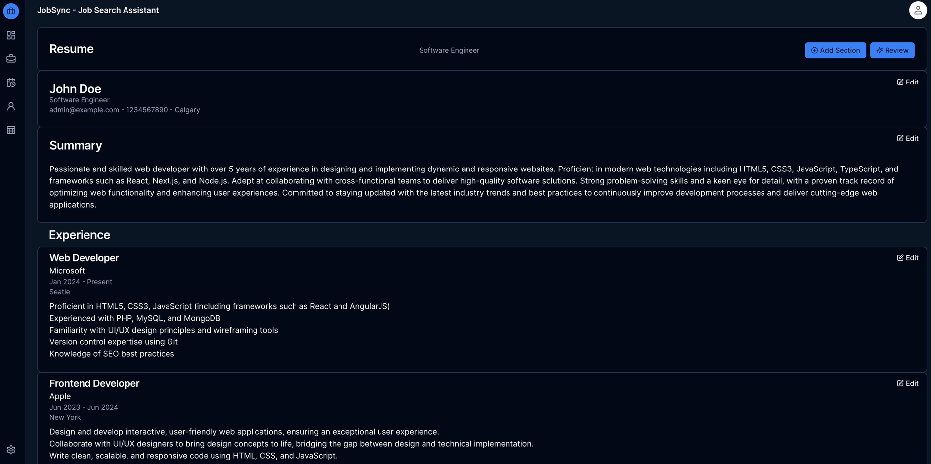 JobSync AI streaming resume review in action